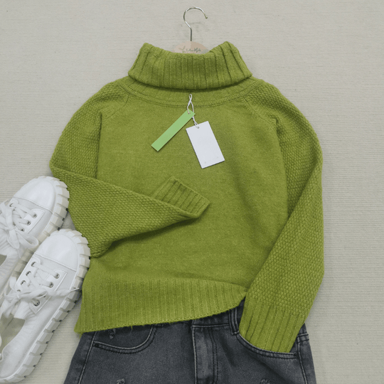 EB | Übergroßer Strickrollkragenpullover In Grasgrün