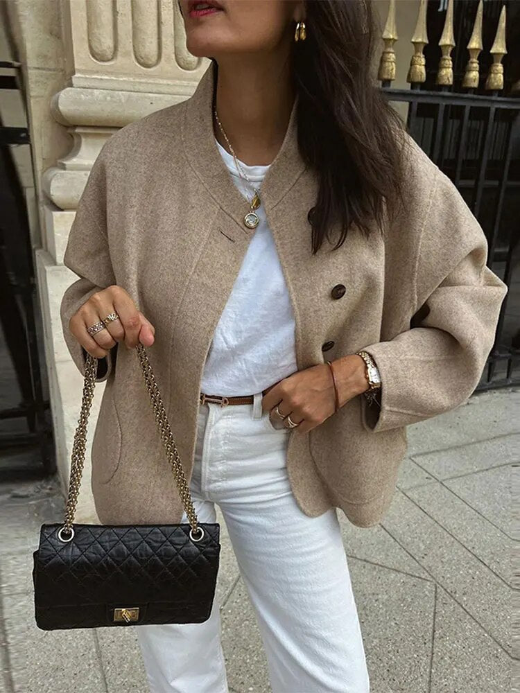 EB | Chic Kurze Wolljacke Wollmischung Elegant und Lässig