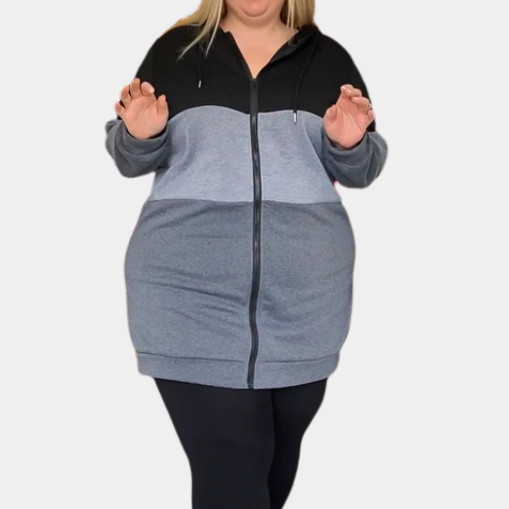 EB | Lange Kapuzenjacke mit Reißverschluss für Damen im Herbst