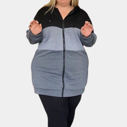 EB | Lange Kapuzenjacke mit Reißverschluss für Damen im Herbst