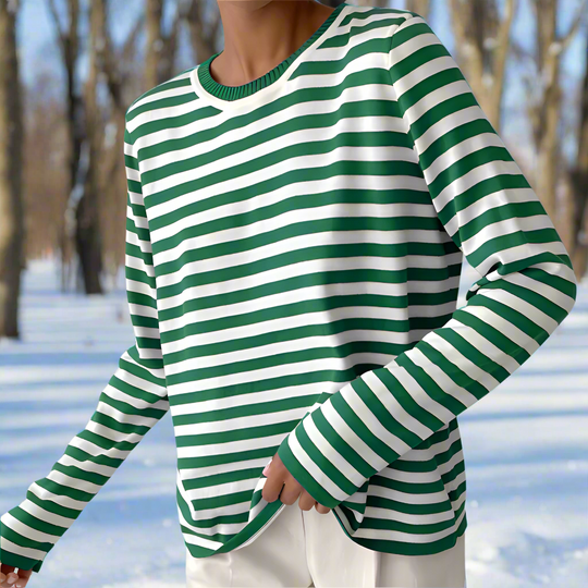 EB | Langarm-T-Shirt Gestreift Rundhals Relaxed Fit Atmungsaktive Baumwolle