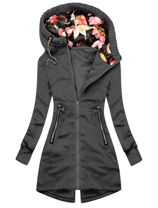 EB | Damen Wasserdichte Regenjacke Mit Kapuze Und Blumenmuster | Perfekt Für Outdoor Aktivitäten