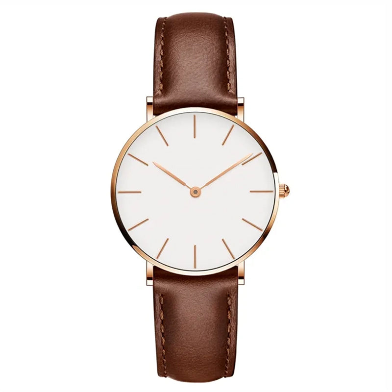 EB | Runde Zeitlose Minimalistische Uhr mit Lederarmband für Frauen