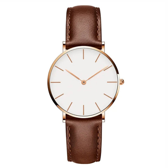 EB | Runde Zeitlose Minimalistische Uhr mit Lederarmband für Frauen