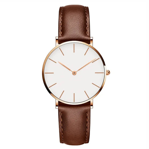 EB | Runde Zeitlose Minimalistische Uhr mit Lederarmband für Frauen