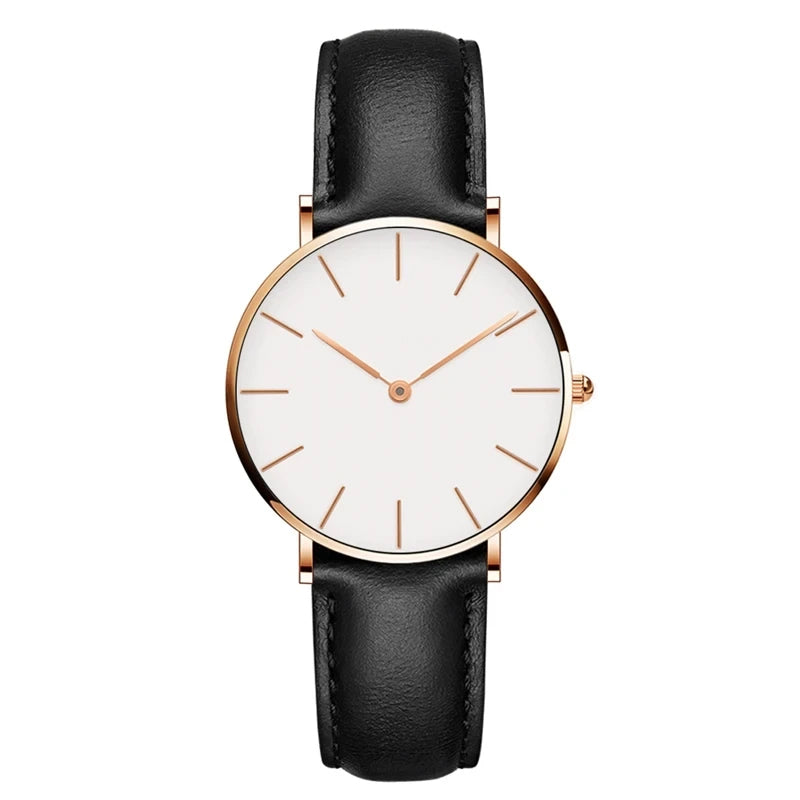 EB | Runde Zeitlose Minimalistische Uhr mit Lederarmband für Frauen