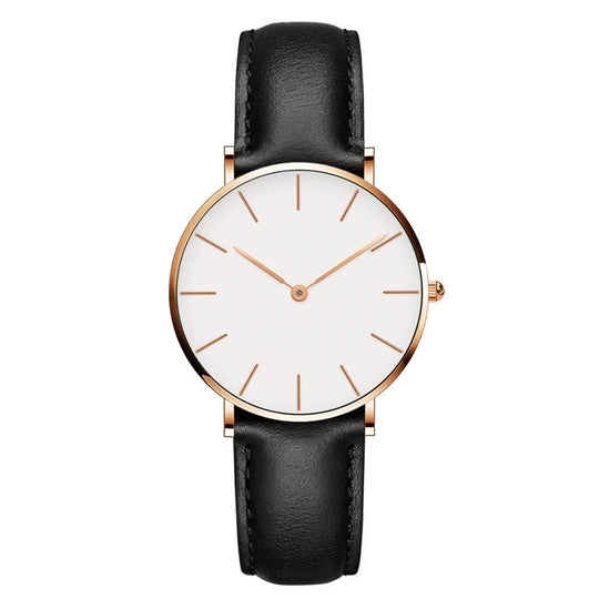 EB | Runde Zeitlose Minimalistische Uhr mit Lederarmband für Frauen
