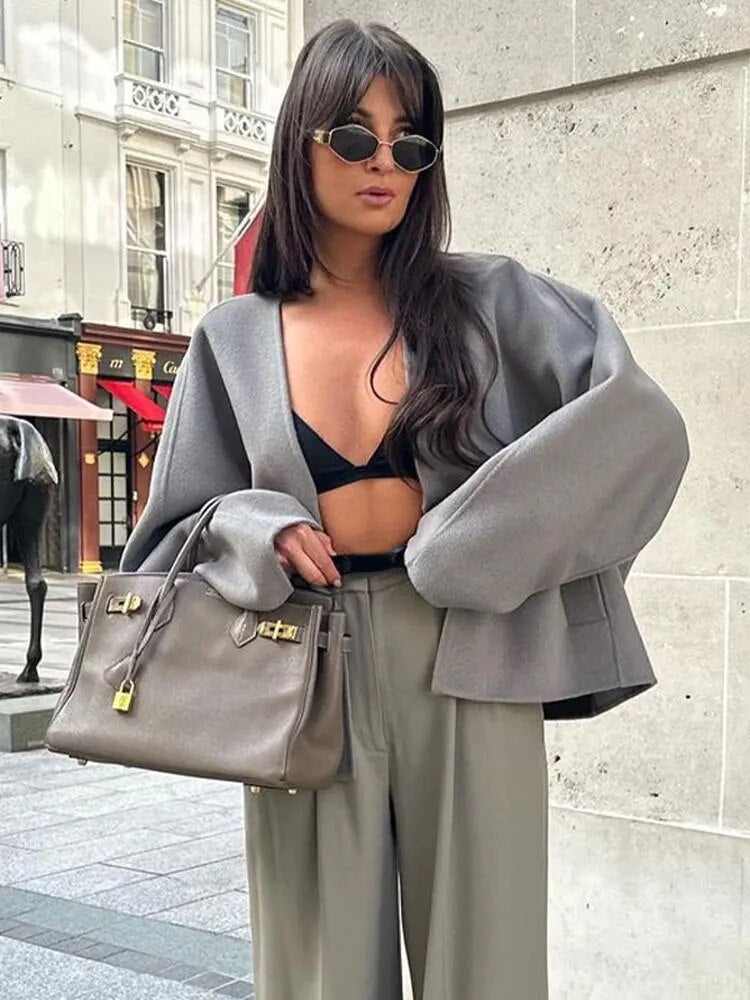 EB | Chic Kurze Wolljacke Wollmischung Elegant und Lässig