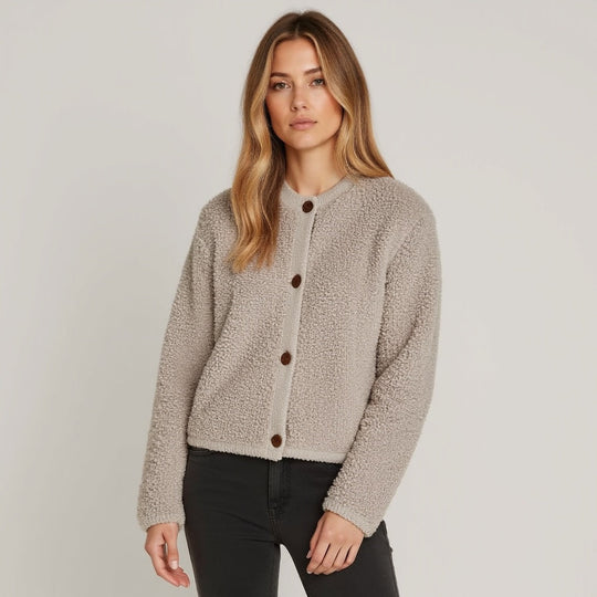 EB | Cardigan - Damen Herbst Flauschiger Strickcardigan mit Dekorativen Knöpfen