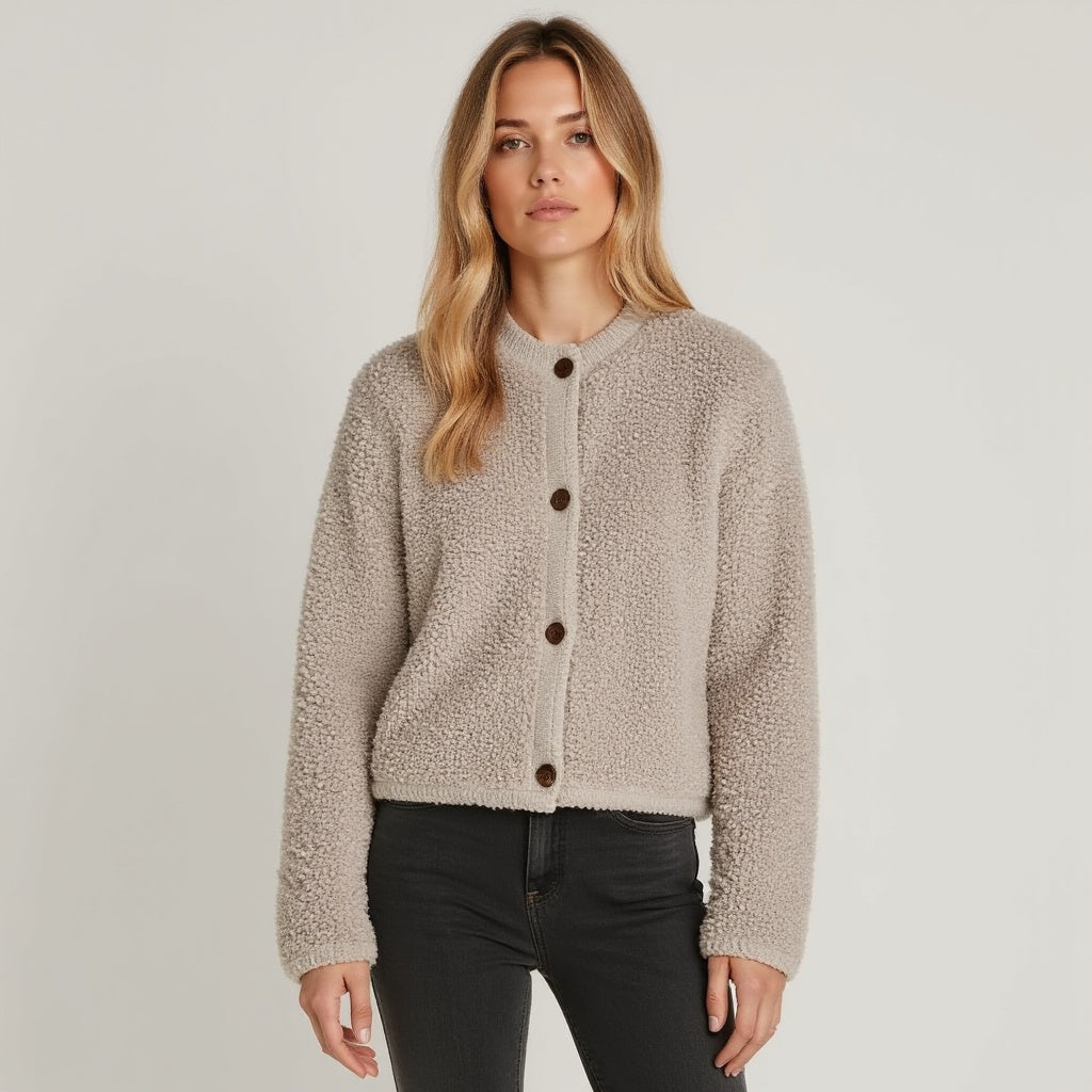 EB | Cardigan - Damen Herbst Flauschiger Strickcardigan mit Dekorativen Knöpfen