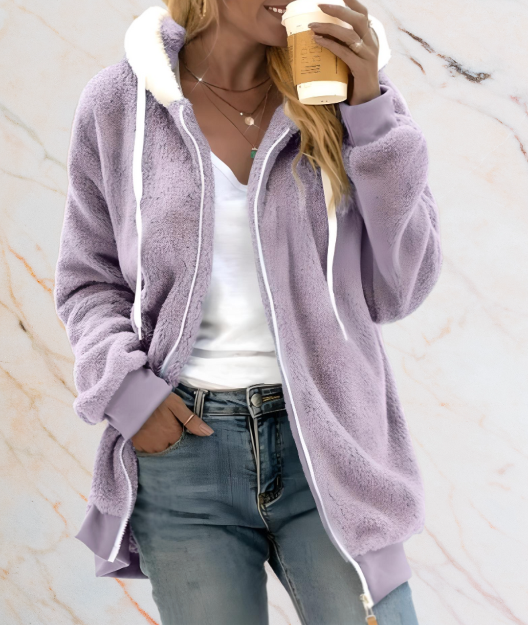 EB | Übergrösse Lang Kunst Jacke mit Reißverschluss