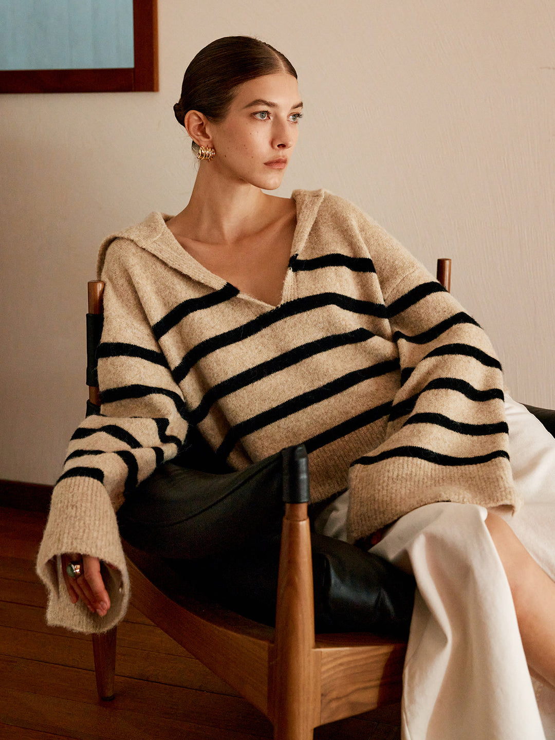 EB | Übergroßer Gestreifter Pullover für Frauen