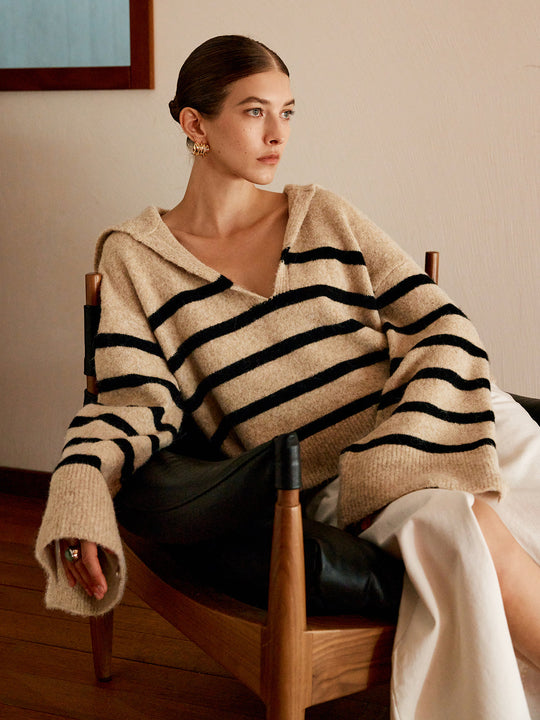 EB | Übergroßer Gestreifter Pullover für Frauen