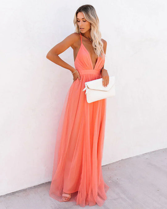 EB | Elegantes orangefarbenes Kleid mit Trägern für Frauen