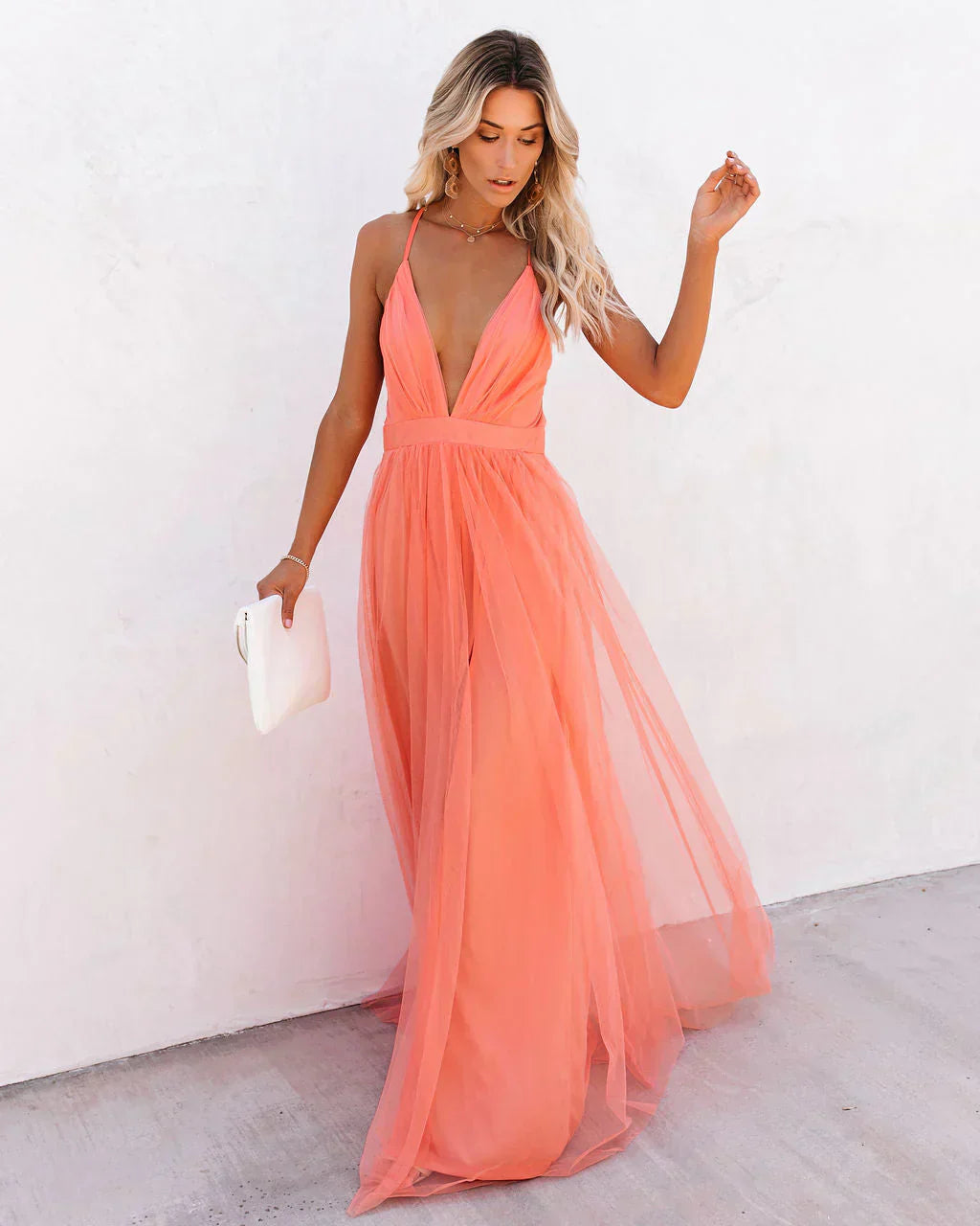 EB | Elegantes orangefarbenes Kleid mit Trägern für Frauen