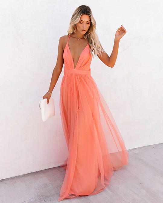 EB | Elegantes orangefarbenes Kleid mit Trägern für Frauen