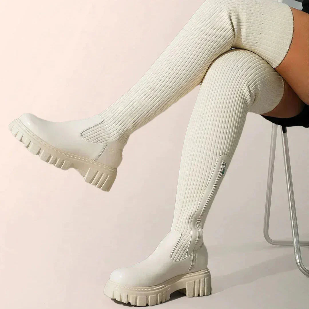 EB | Stilvolle Damen Knielange Stiefel mit Reißverschluss