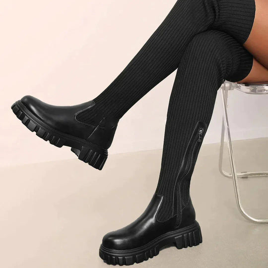 EB | Stilvolle Damen Knielange Stiefel mit Reißverschluss