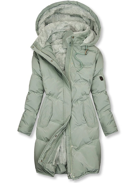 EB | Lange Kapuzen Winter Parka Dick Gepolsterter Mantel mit Fleece Futter
