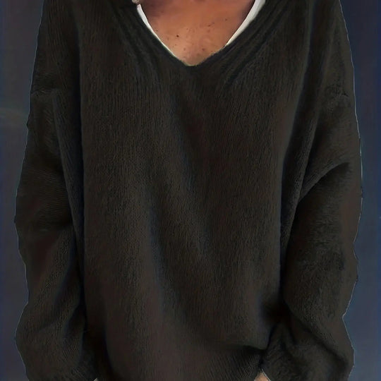 EB | Plus Size Freizeit V-Ausschnitt Pullover für Kurvenreiche Frauen