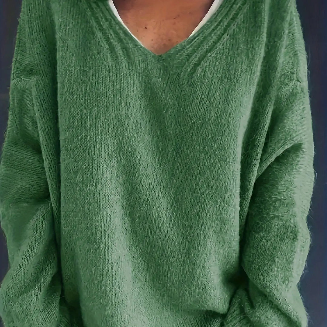 EB | Plus Size Freizeit V-Ausschnitt Pullover für Kurvenreiche Frauen