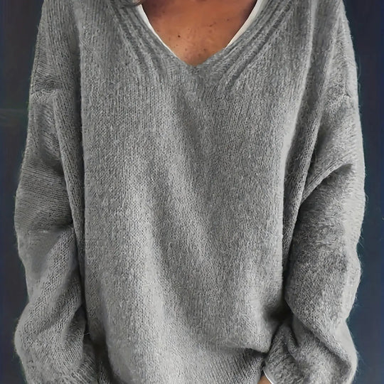 EB | Plus Size Freizeit V-Ausschnitt Pullover für Kurvenreiche Frauen
