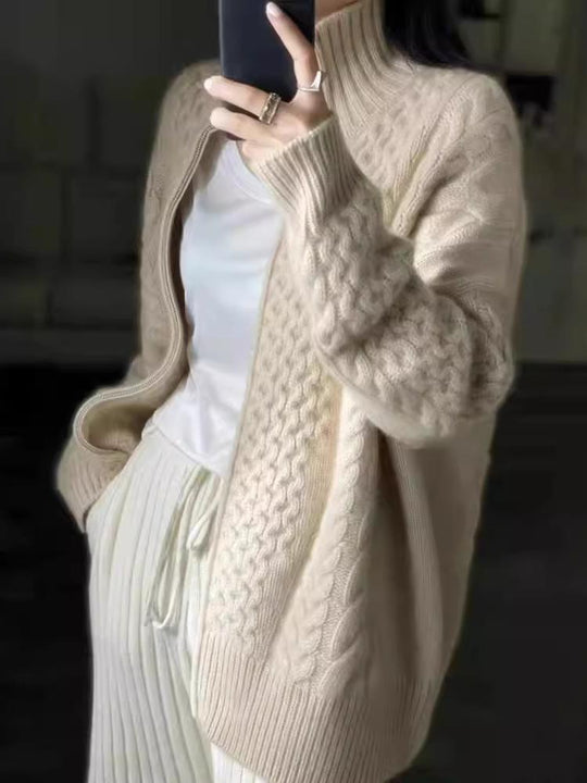 EB | Cardigan - Stilvoller dicker Rollkragen Kabelstrick Cardigan