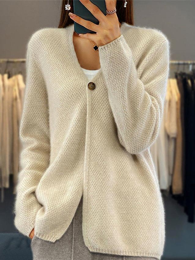 EB | Cardigan - Schlichter V-Ausschnitt Gestrickter Cardigan Pullover