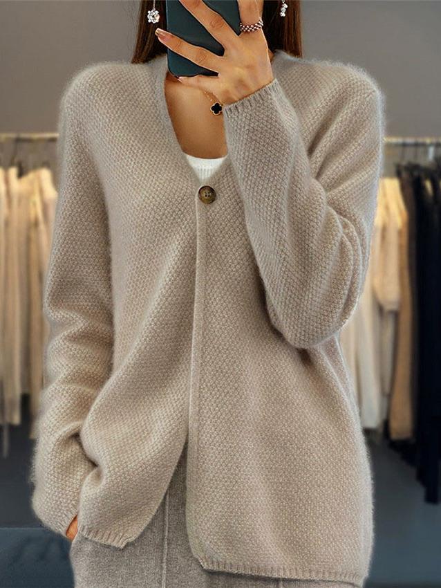 EB | Cardigan - Schlichter V-Ausschnitt Gestrickter Cardigan Pullover