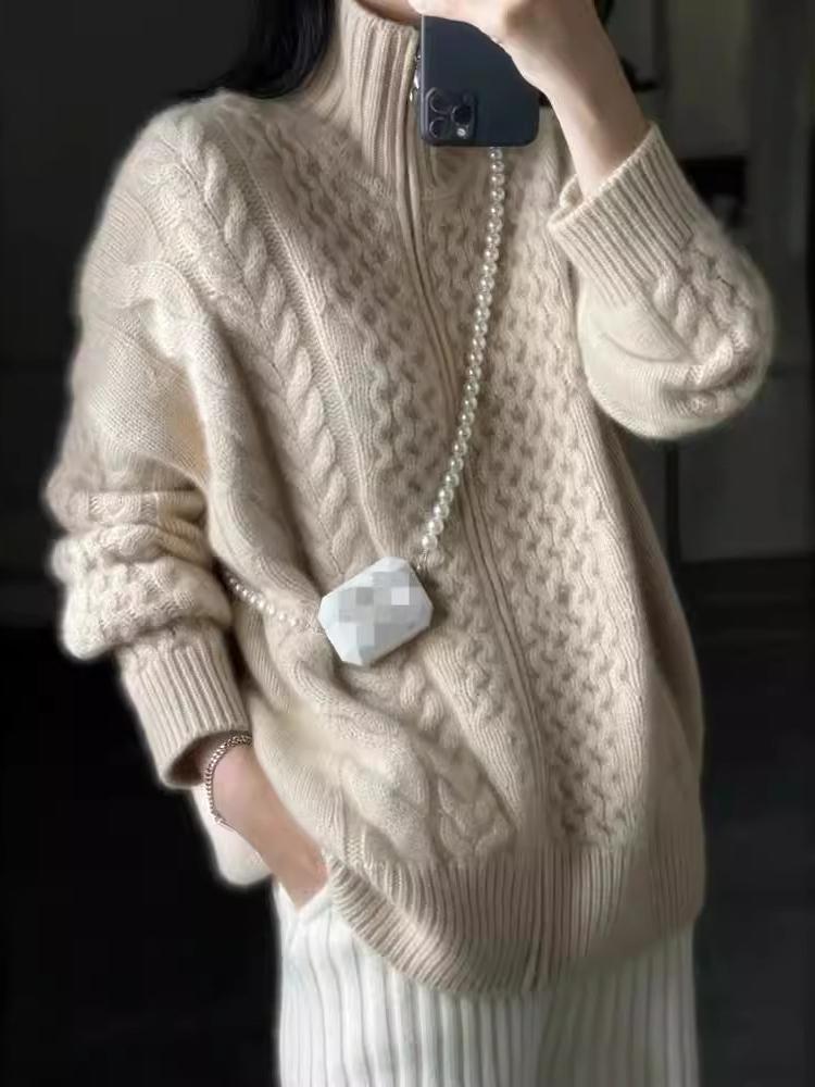 EB | Dicke Gestrickte Rollkragen Strickjacke