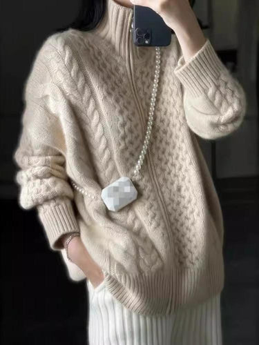 EB | Dicke Gestrickte Rollkragen Strickjacke
