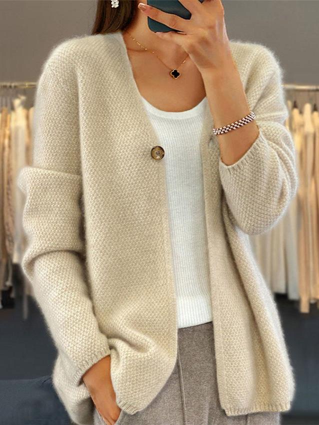 EB | Cardigan - Schlichter V-Ausschnitt Gestrickter Cardigan Pullover
