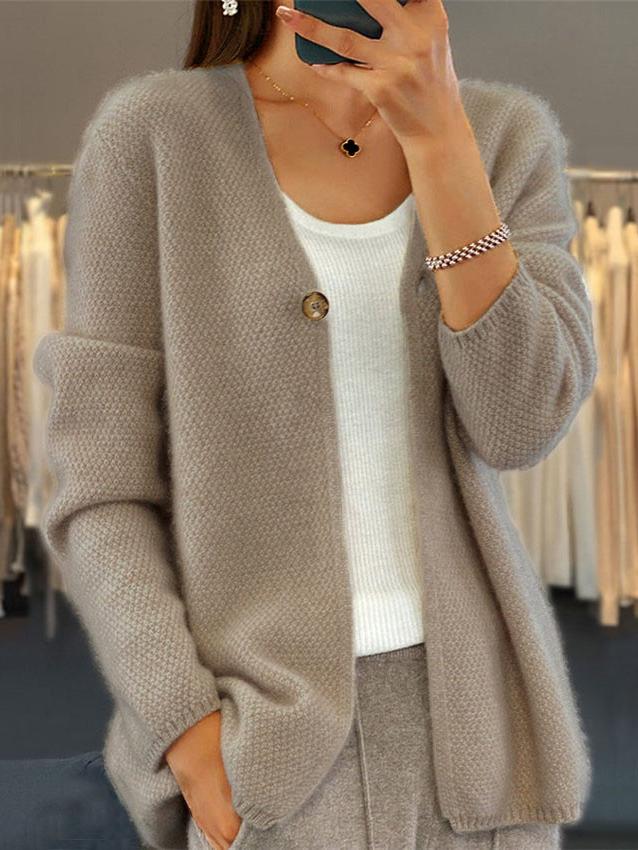 EB | Cardigan - Schlichter V-Ausschnitt Gestrickter Cardigan Pullover