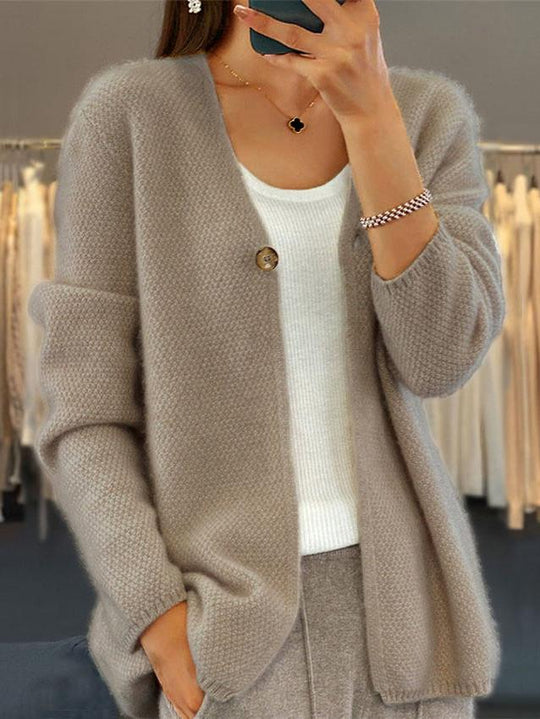 EB | Cardigan - Schlichter V-Ausschnitt Gestrickter Cardigan Pullover