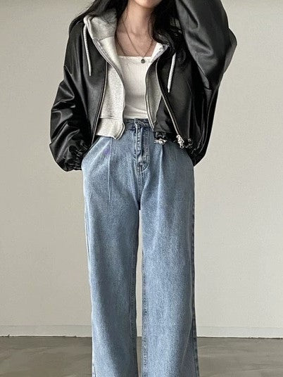EB | Schwarze Jacke mit Kordelzug und Kragen