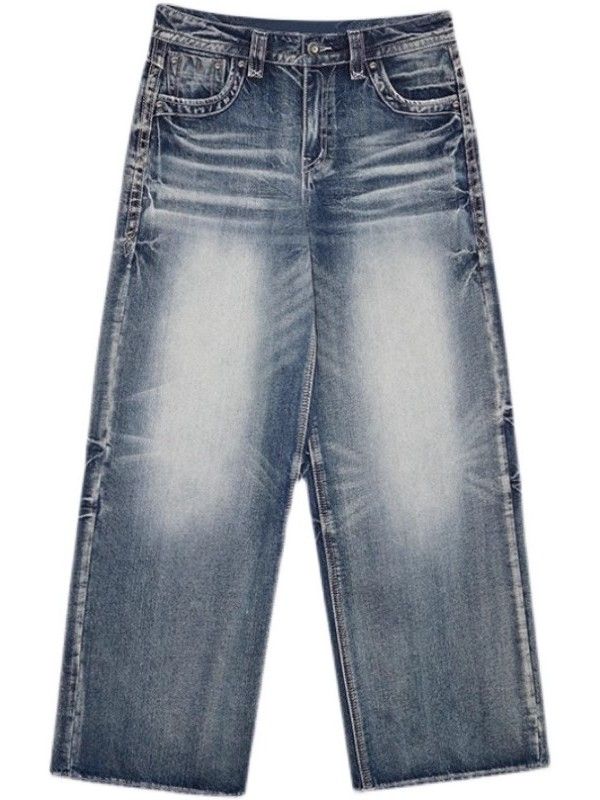 EB | Hop Gewaschene Distressed Hoher Taille Baggy Jeans