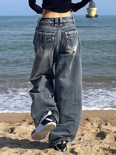 EB | Hop Gewaschene Distressed Hoher Taille Baggy Jeans