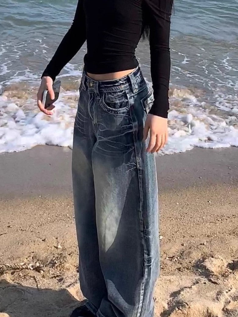 EB | Hop Gewaschene Distressed Hoher Taille Baggy Jeans