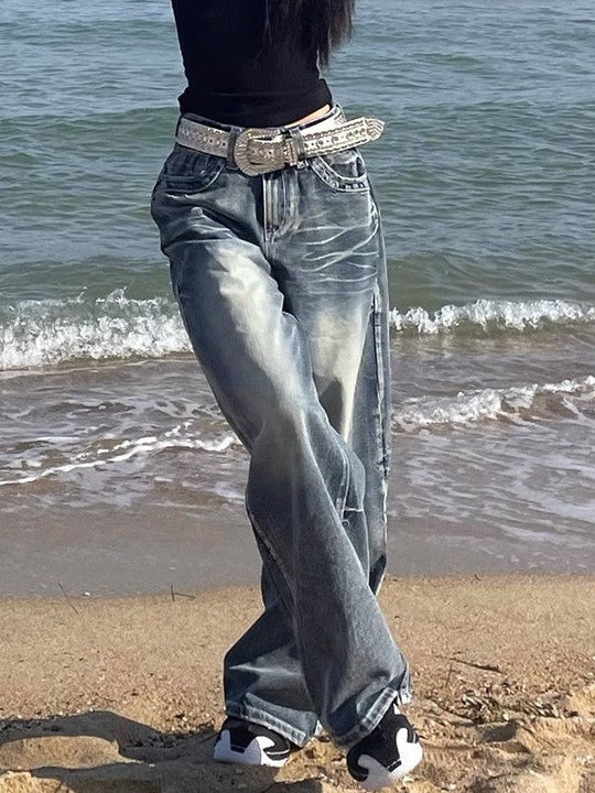EB | Hop Gewaschene Distressed Hoher Taille Baggy Jeans