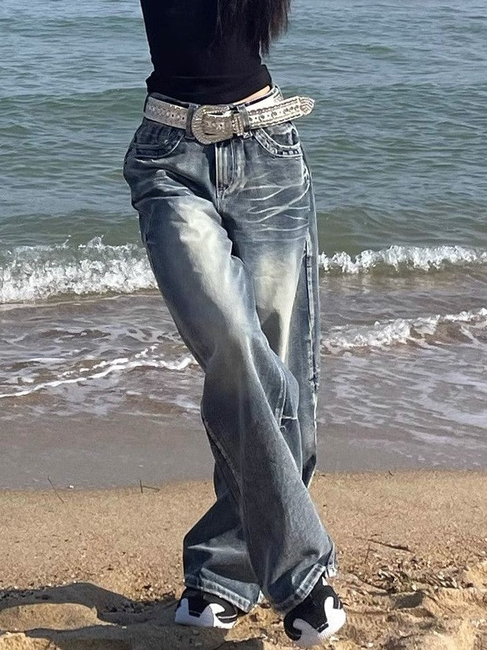 EB | Hop Gewaschene Distressed Hoher Taille Baggy Jeans