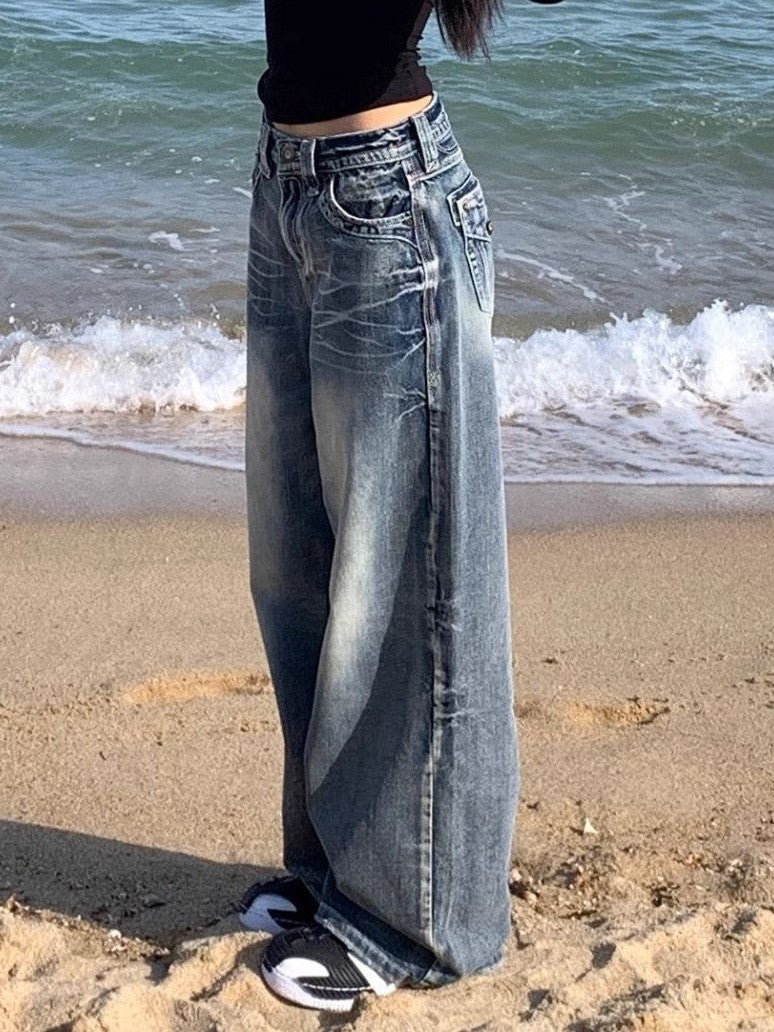 EB | Hop Gewaschene Distressed Hoher Taille Baggy Jeans