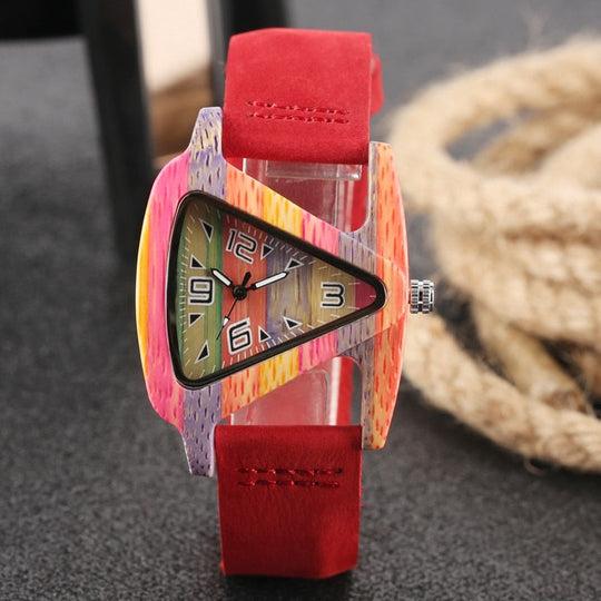 EB | Farbige Dreieck Bamboo Wood Uhr