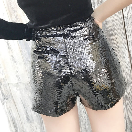 EB | Pailletten Shorts Hohe Taille Oring Reißverschluss Front Bodycon