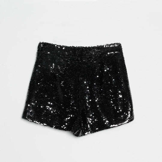 EB | Pailletten Shorts Hohe Taille Oring Reißverschluss Front Bodycon