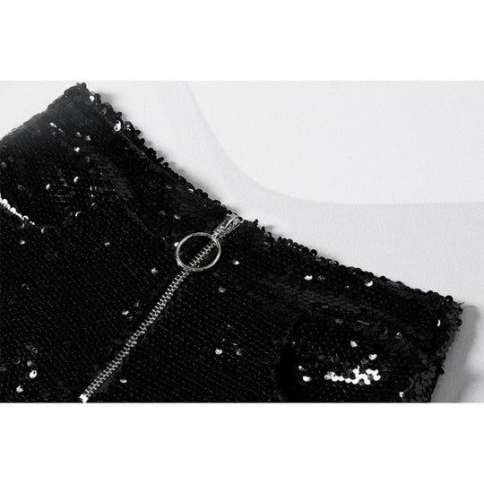 EB | Pailletten Shorts Hohe Taille Oring Reißverschluss Front Bodycon
