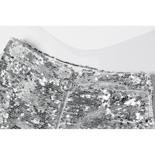 EB | Pailletten Shorts Hohe Taille Oring Reißverschluss Front Bodycon