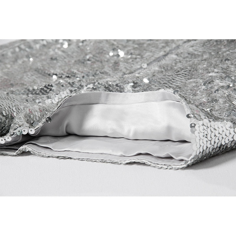 EB | Pailletten Shorts Hohe Taille Oring Reißverschluss Front Bodycon