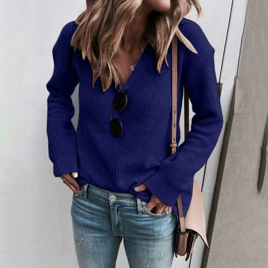 EB | Pullover - Damen Herbst Freizeit Strick V-Ausschnitt Pullover