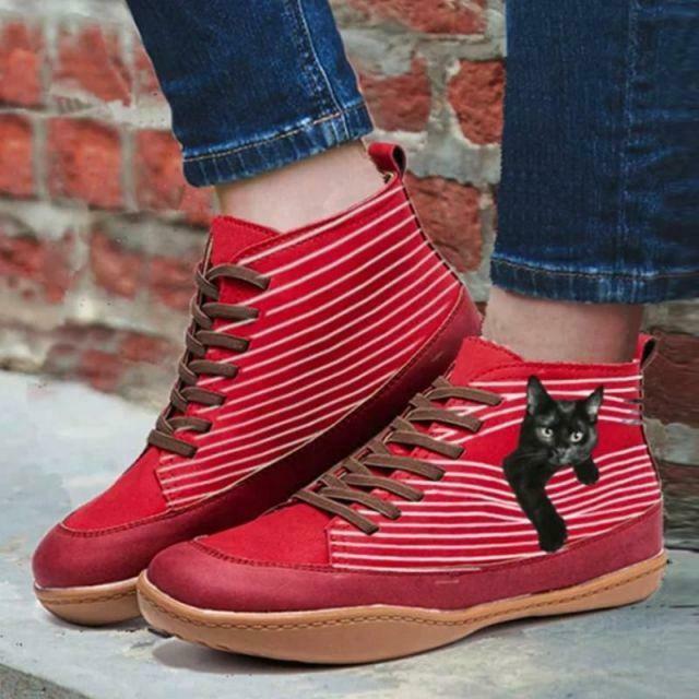 Flache Stiefeletten mit Katzenmuster EB