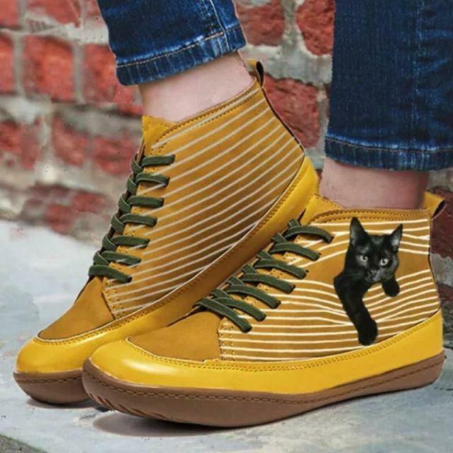 Flache Stiefeletten mit Katzenmuster EB